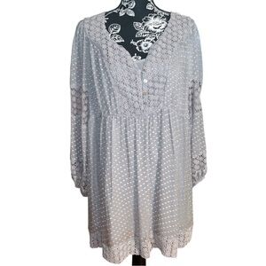 Daniel Rainn Silk Swiss Dot Crochet Bohemian Tunic Blouse